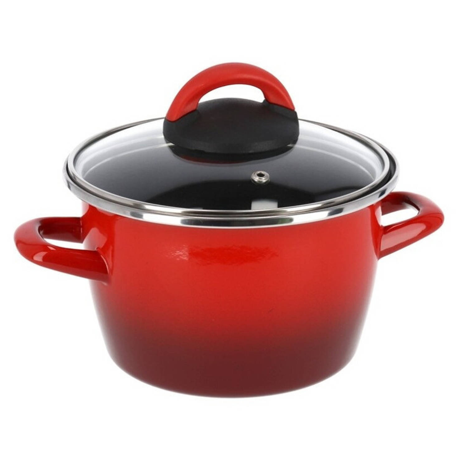 Drama Marxisme verkeer Rvs rode kookpan/pan met glazen deksel 20 cm 6 liter - Kookpannen | Blokker