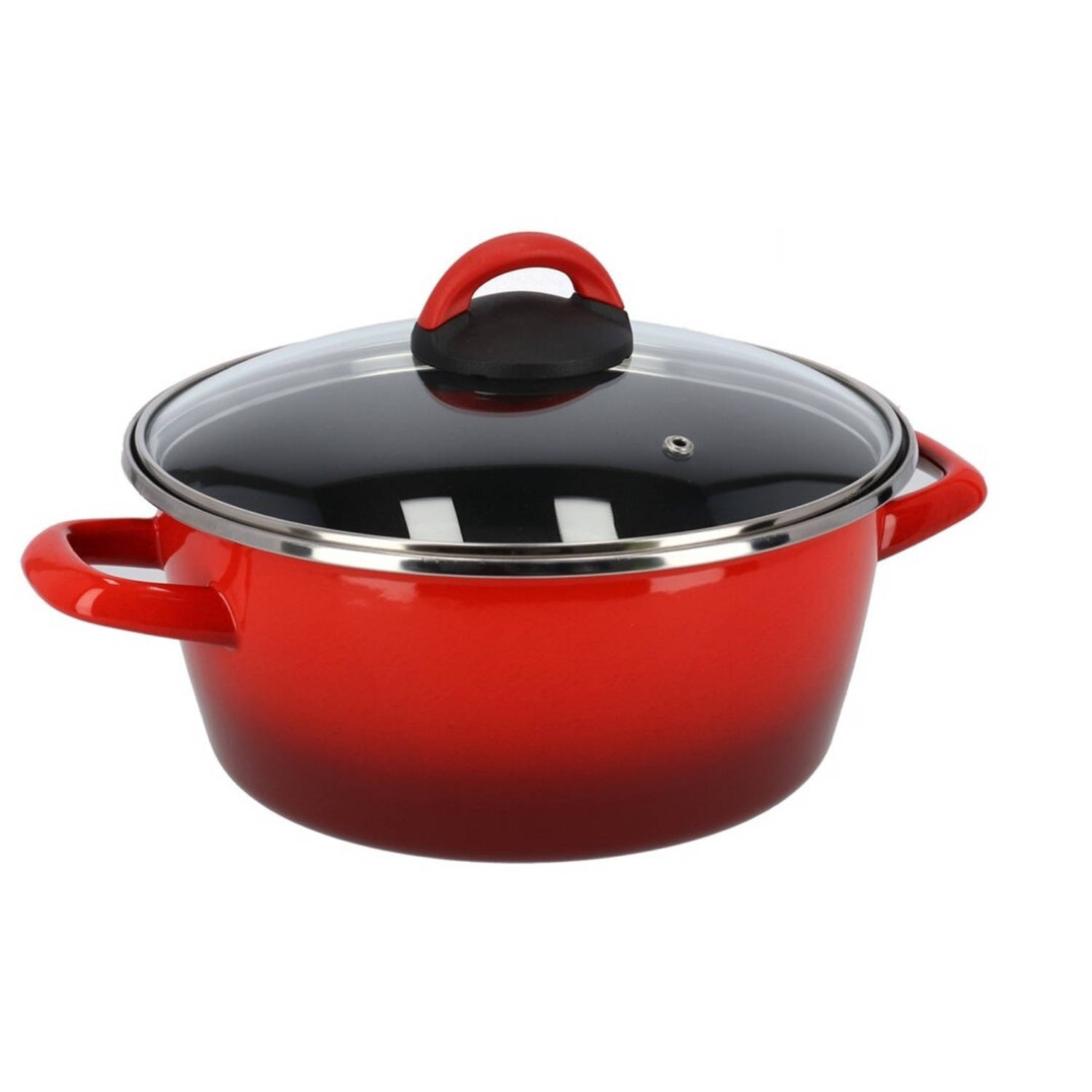 Rvs rode kookpan/pan met glazen deksel 24 cm 8 liter - Kookpannen