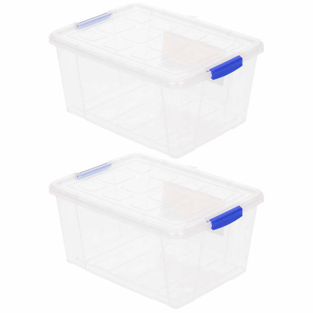 3x Opbergbakken/organizers met deksel 16 liter 40 cm transparant - Opbergbox