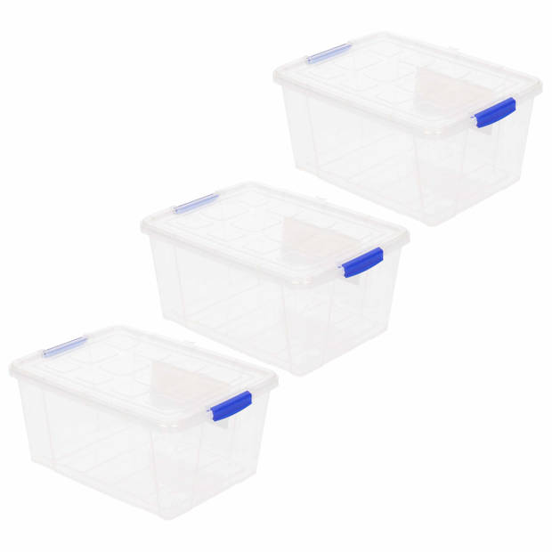 3x Opbergbakken/organizers met deksel 16 liter 40 cm transparant - Opbergbox