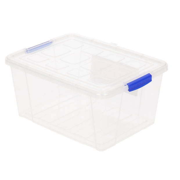 2x stuks opslagboxen/bakken/organizers met deksel 16 liter 40 x 30 x 21 cm transparant plastic - Opbergbox