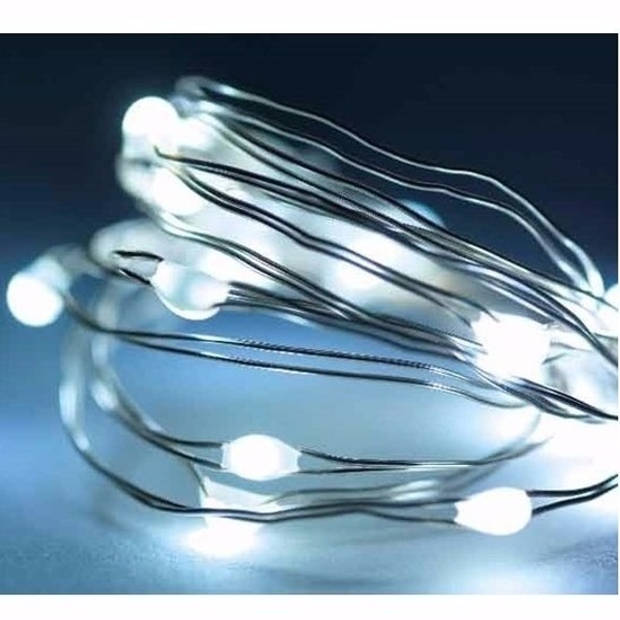 Lumineo draadverlichting zilverdraad 40 witte lampjes - 195 cm - Lichtsnoeren
