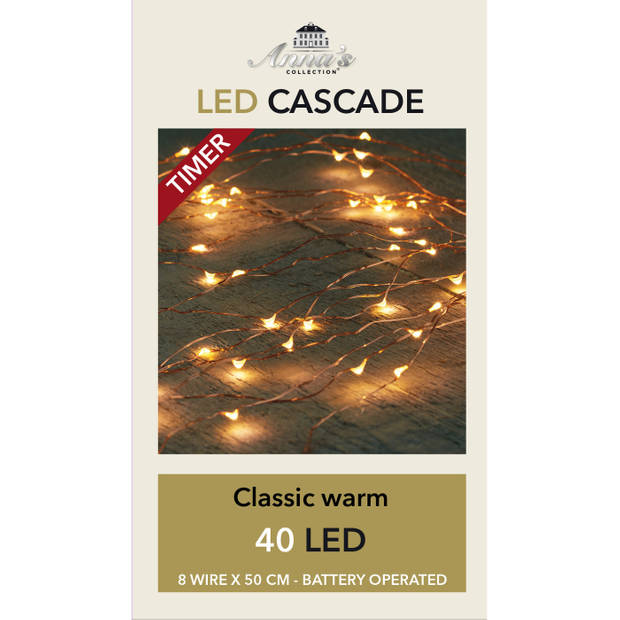 Cascade draadverlichting lichtsnoer met 40 lampjes classic warm wit op batterijen - Lichtsnoeren