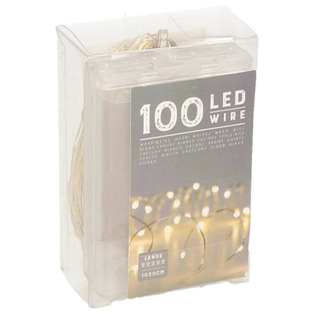 Draadverlichting lichtsnoer met 100 lampjes warm wit op batterij 1000 cm - Lichtsnoeren
