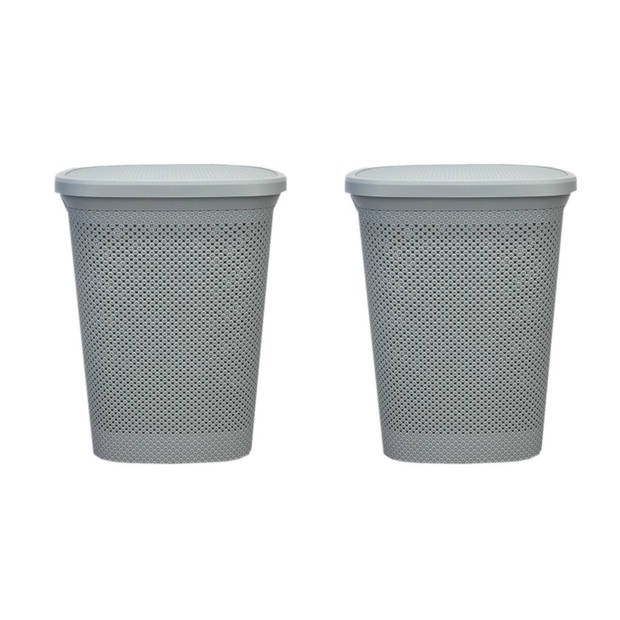 2x stuks grijze kunststof wasmand 60 liter 37 x 46 x 60 cm - Wasmanden