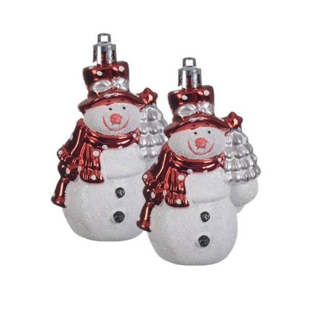 2x Sneeuwpop kerstornamenten kersthangers 8 cm - Kersthangers