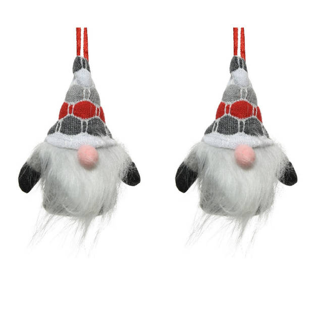 2x stuks kersthangers figuurtjes kerst gnome/kabouter/dwerg grijs 12 cm - Kersthangers