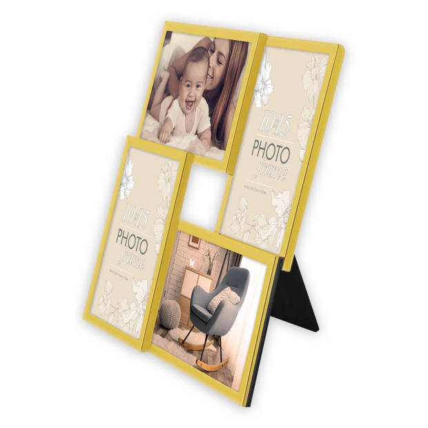 Multi fotolijst met metalen frame goud met 4 lijstjes geschikt voor een foto van 10 x 15 cm - Fotolijsten