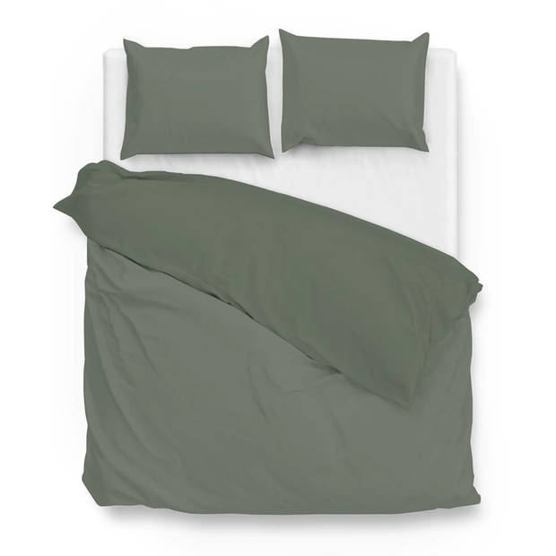 Zo! Home dekbedovertrek Velluto - Army Groen - Lits-jumeaux XL 260x200/220 cm