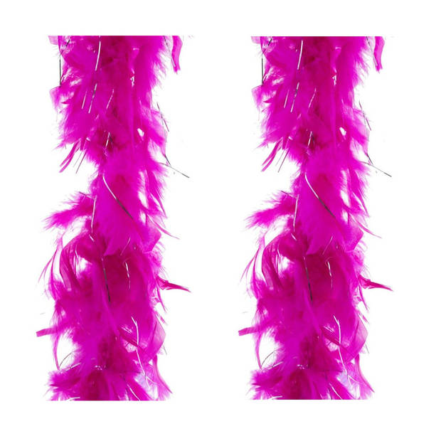 Carnaval verkleed veren Boa kleur fuchsia roze met zilver 2 meter - Verkleed boa