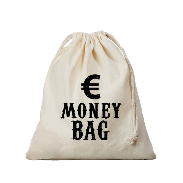 Canvas geldzak Moneybag met euro teken wit 25 x 30 cm verkleedaccessoires - Verkleedtassen