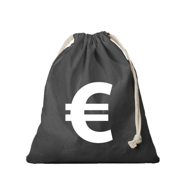 Canvas geldzak met euro teken zwart 25 x 30 cm verkleedaccessoires - Verkleedtassen
