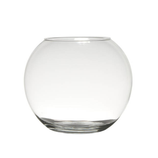 Set van 2x stuks luxe bolle ronde vissenkom bloemenvaas/bloemenvazen 23 x 30 cm transparant glas - Vazen