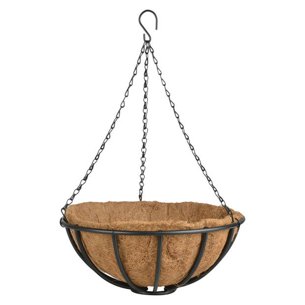 Esschert Design Hanging basket - metaal - zwart - met inlegvel - 35 cm - Plantenbakken