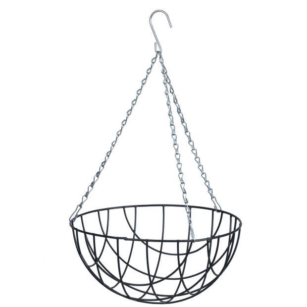 Hanging basket 30 cm met klassieke muurhaak zwart en kokos inlegvel - metaal - complete hangmand set - Plantenbakken
