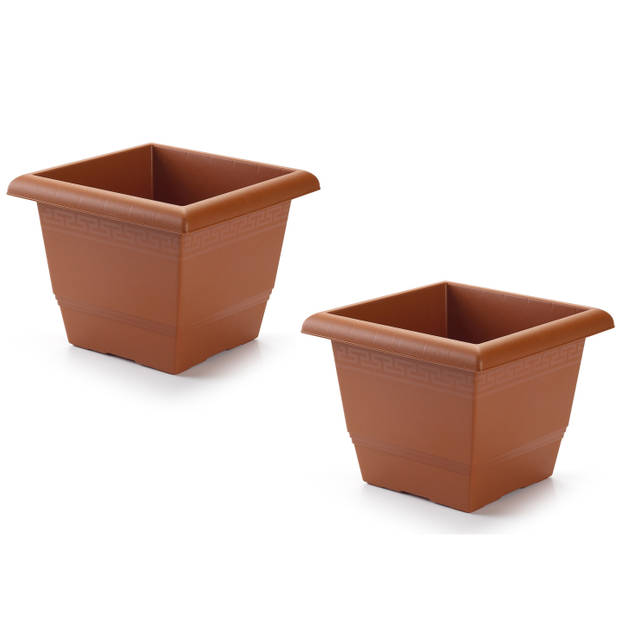 2x stuks plantenbak terra cotta vierkant 26 x 26 x 20 cm - Plantenbakken