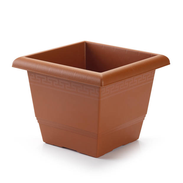 2x stuks vierkante plantenbakken terra cotta met opvangschaal 26 x 26 x 20 cm - Plantenbakken