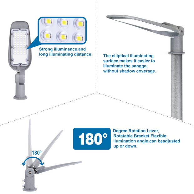 LED Straatlamp - Straatverlichting - Aigi Animo - 100W - Helder/Koud Wit 6500K - Waterdicht IP65 - Mat Grijs - Aluminium