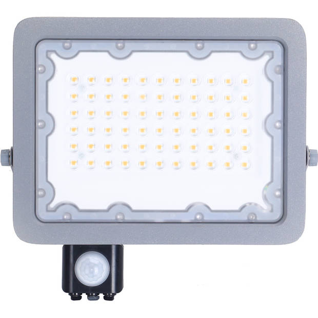 LED Bouwlamp met Sensor - Aigi Zuino - 50 Watt - Natuurlijk Wit 4000K - Waterdicht IP65 - Kantelbaar - Mat Grijs -