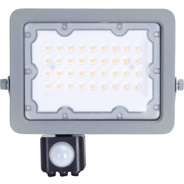 LED Bouwlamp met Sensor - Aigi Zuino - 30 Watt - Natuurlijk Wit 4000K - Waterdicht IP65 - Kantelbaar - Mat Grijs -