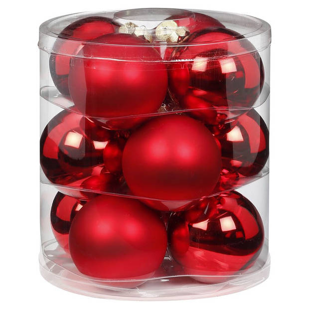 62x stuks glazen kerstballen rood mix 4, 6 en 8 cm glans en mat - Kerstbal
