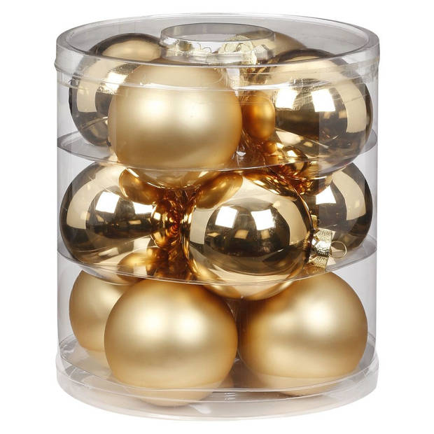 72x stuks glazen kerstballen elegant goud mix 4, 6 en 8 cm glans en mat - Kerstbal