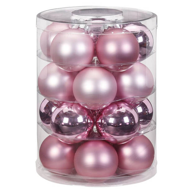 32x stuks glazen kerstballen roze 6 en 8 cm glans en mat - Kerstbal