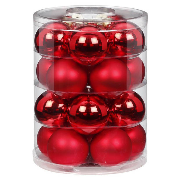 32x stuks glazen kerstballen rood mix 6 en 8 cm glans en mat - Kerstbal
