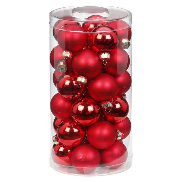 50x stuks glazen kerstballen rood mix 4 en 6 cm glans en mat - Kerstbal