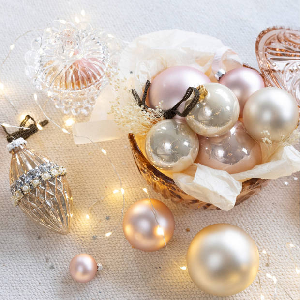 6x Glazen kerstballen glans licht parel/champagne 6 cm kerstboom versiering/decoratie - Kerstbal