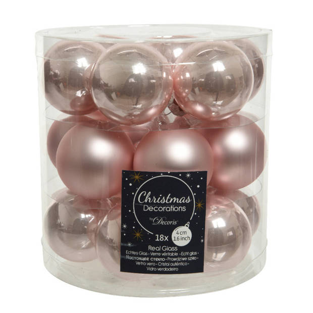 36x stuks kleine glazen kerstballen lichtroze (blush) 4 cm mat/glans - Kerstbal