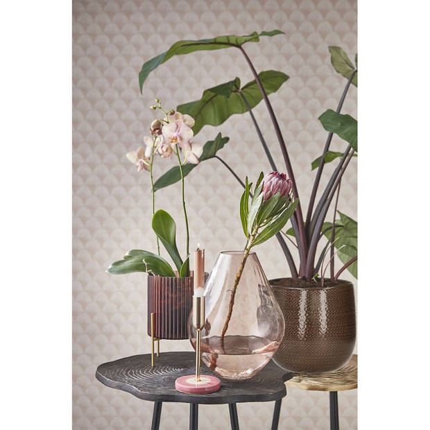 Mica Decorations Plantenpot - donkerbruin - geribbeld - 19x21 cm - Plantenpotten