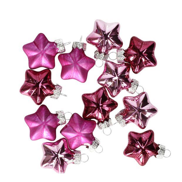 Othmar Decorations kersthanger sterren - 12x st - glas - roze- 4 cm - Kersthangers