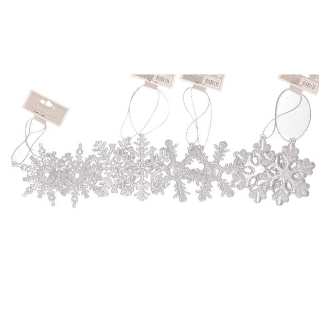 Kersthangers - 8 ST - sneeuwvlokken - wit - glitter - 10 cm - Kersthangers