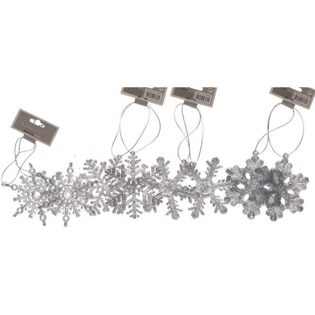 Kersthangers - 8 ST - sneeuwvlokken - zilverkleurig - glitter - 10 cm - Kersthangers