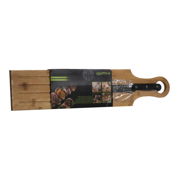 Serveerplank/snijplank/broodplank van hout met broodmes L50 x B11 cm - Snijplanken