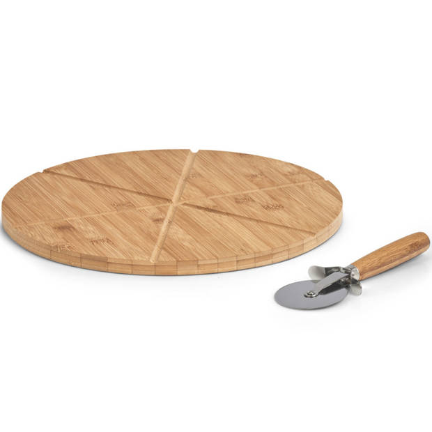 1x Houten snij/serveerplanken voor pizza 32 cm incl. mes - Snijplanken