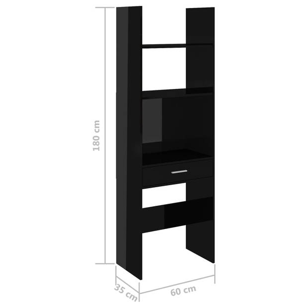 vidaXL Boekenkast 60x35x180 cm spaanplaat hoogglans zwart