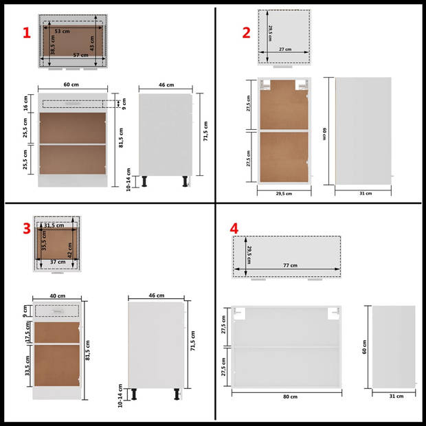 vidaXL 8-delige Keukenkastenset bewerkt hout wit