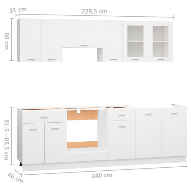 vidaXL 8-delige Keukenkastenset bewerkt hout wit