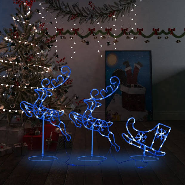 vidaXL Kerstdecoratie rendieren en slee 260x21x87cm acryl blauw