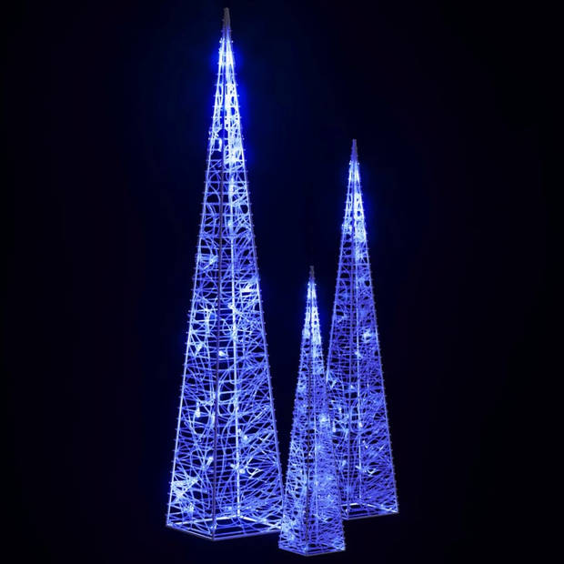 The Living Store LED-lichtkegelset - Acryl - Hoogte- 30/45/60 cm - Blauwe verlichting - IP44