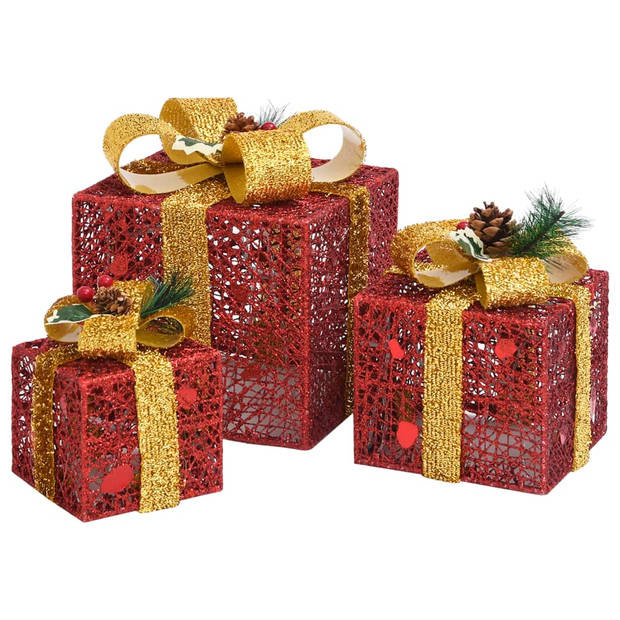 vidaXL Kerstdecoratie geschenkdozen 3 st binnen/buiten rood