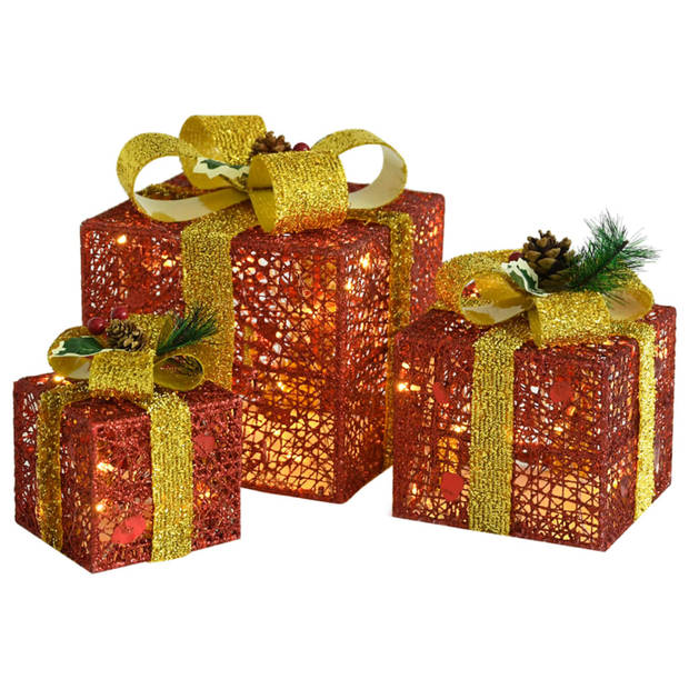 vidaXL Kerstdecoratie geschenkdozen 3 st binnen/buiten rood