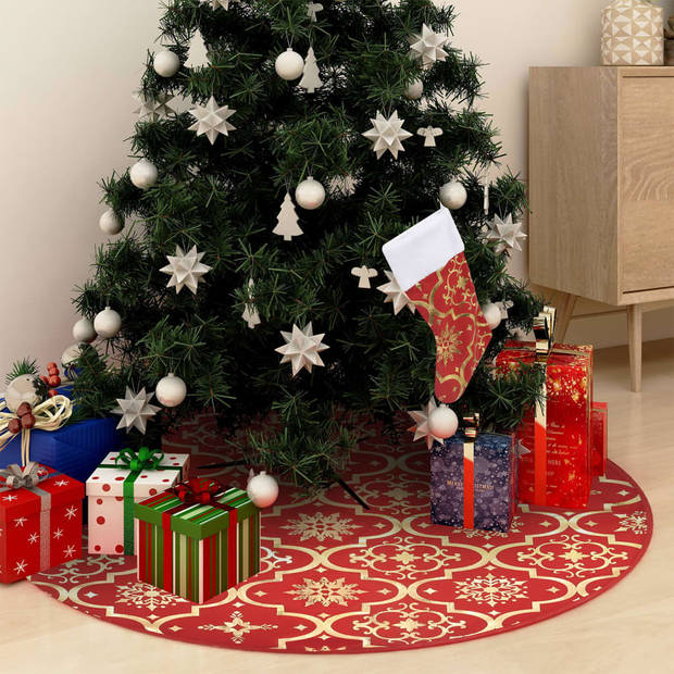 vidaXL Kerstboomrok luxe met sok 150 cm stof rood