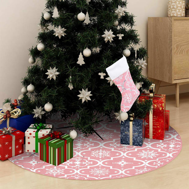 vidaXL Kerstboomrok luxe met sok 122 cm stof roze