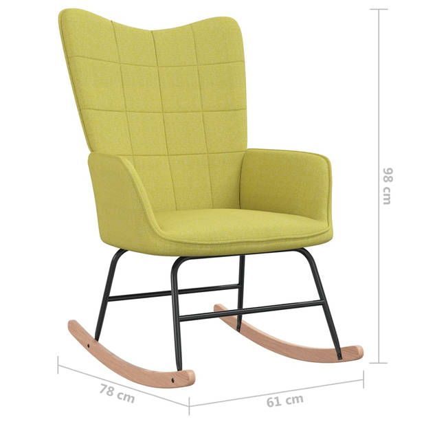 The Living Store Schommelfauteuil - Groen - 61 x 78 x 98 cm - Stof/Rubberwood/Staal - Montage vereist