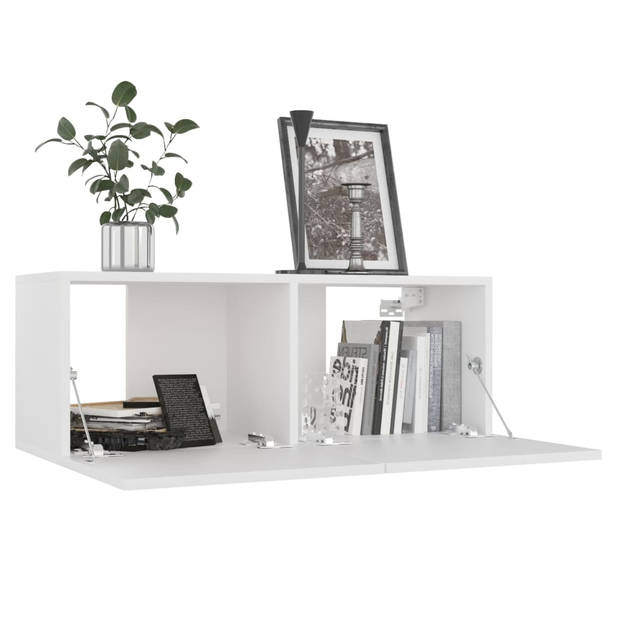 The Living Store Televisiekast TV-meubel - 60 x 30 x 30 cm - Wit+Materiaal- Spaanplaat