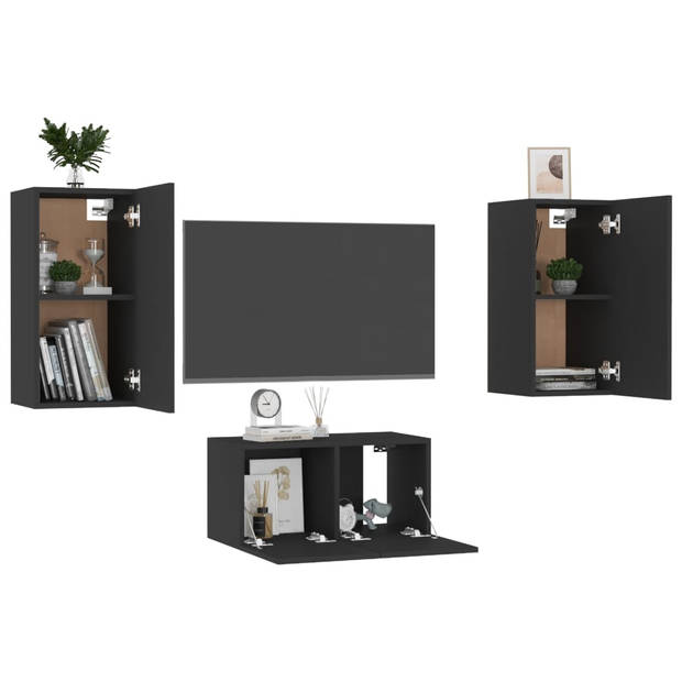 The Living Store Televisiekast TV-meubel - Zwart - 60 x 30 x 30 cm - Montage vereist - 1 x tv-meubel (L) - 2 x