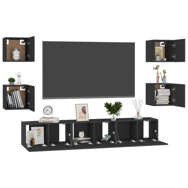 vidaXL 7-delige Tv-meubelset bewerkt hout zwart